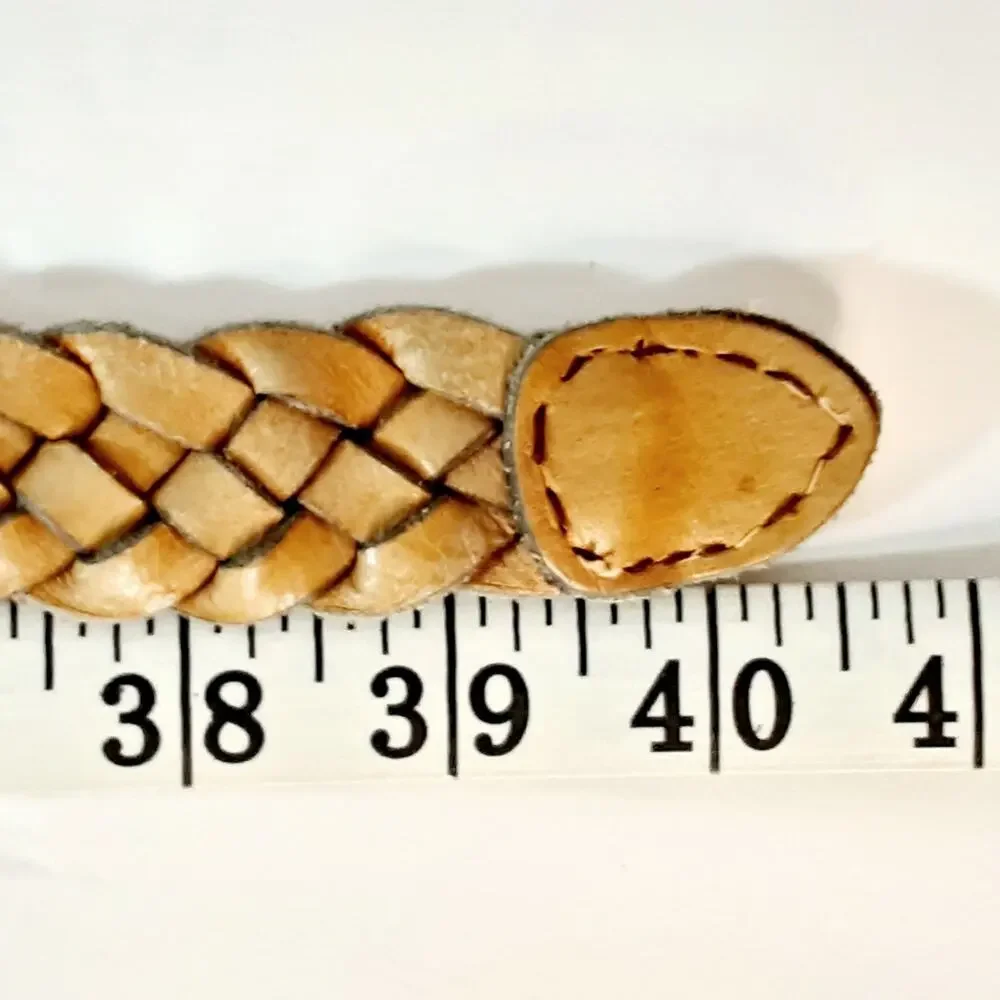 💎Chunky Wide Braided Genuine Leather Belt Natural Tan Caramel Color